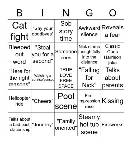 Bachelor Bingo Card