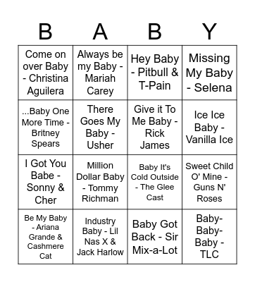 Baby Music Bingo Card