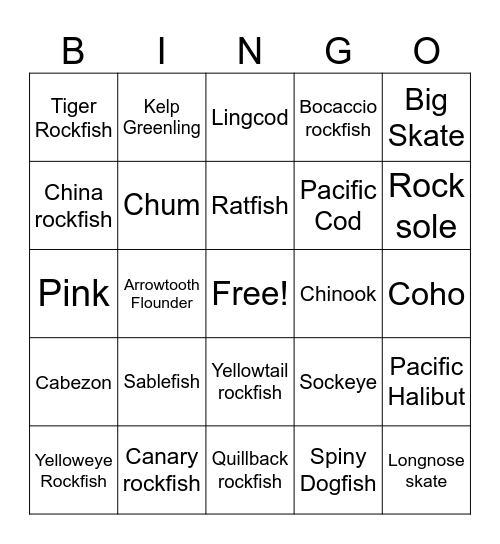 Fish Identification Bingo Card