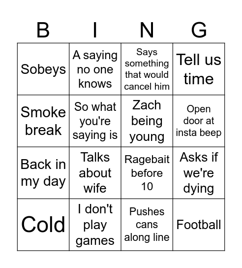 Derek Bingo Card