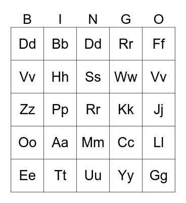 Alphabet Bingo Card