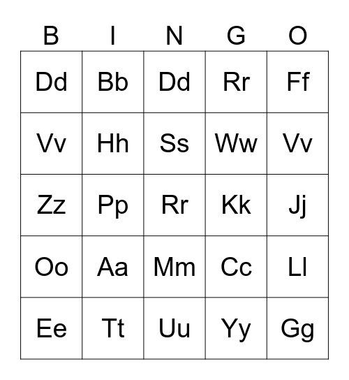 Alphabet Bingo Card