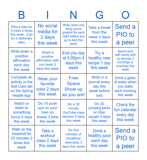 Mind/Body Challenge 2026 Week 6 Bingo Card