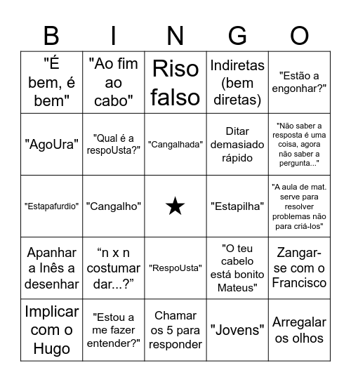 MATEMÁTICA Bingo Card