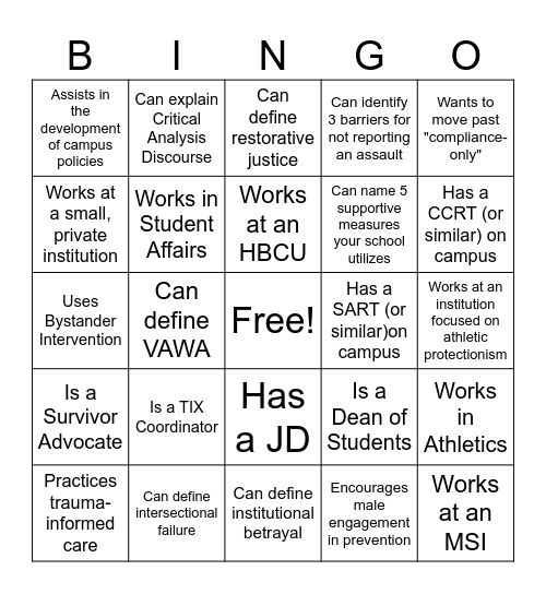 Conduct Meet and Greet Bingo Card