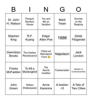 NEHS Bingo Day! Bingo Card