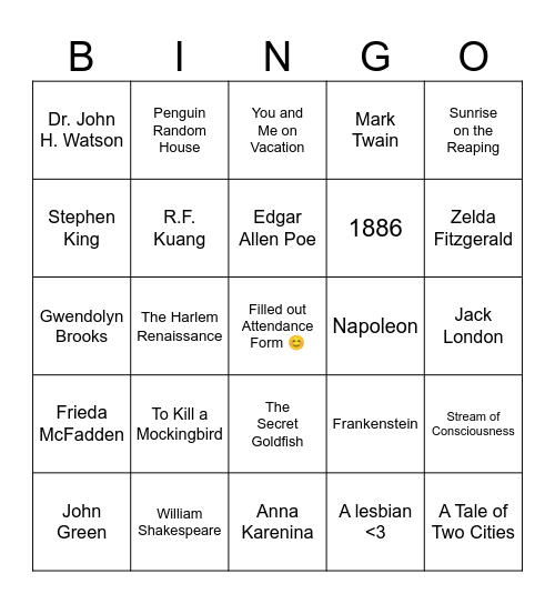 NEHS Bingo Day! Bingo Card