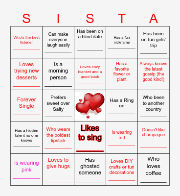 Sisentine's Bingo Card