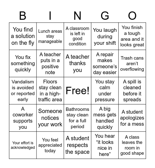 Custodian Wins Bingo Card