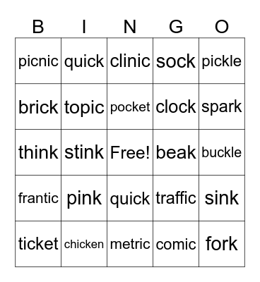 k ck ic Bingo Card