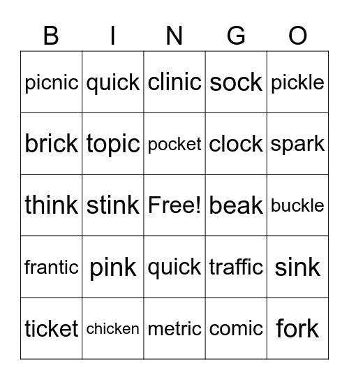 k ck ic Bingo Card