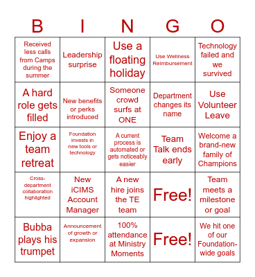 Talent Experience 2026 Bingo Card Bingo Card