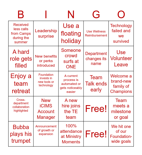 Talent Experience 2026 Bingo Card Bingo Card