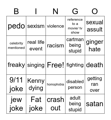 South park bingo Card