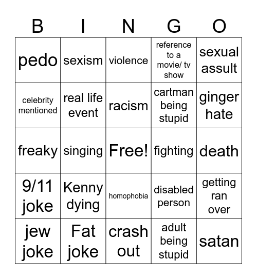 South park bingo Card