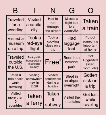 Travel Bingo Card