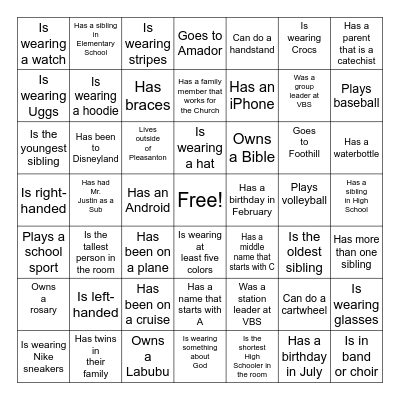 D.o.C. Human Bingo Card