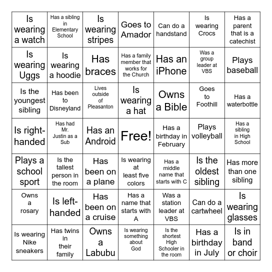 D.o.C. Human Bingo Card