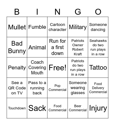Super Bowl 2026 Bingo Card