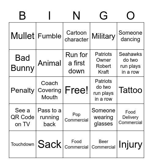 Super Bowl 2026 Bingo Card