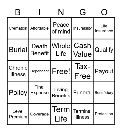 Final Expense Bingo Card