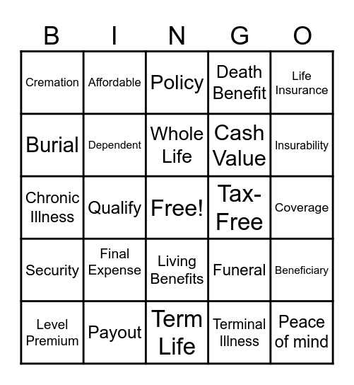 Final Expense Bingo Card