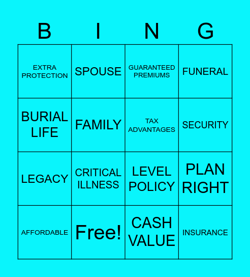 FINAL EXPENSE BINGO Card