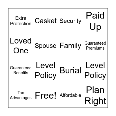 Final Expense Bingo Card