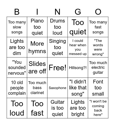 CCNC Worship Team Bingo Card