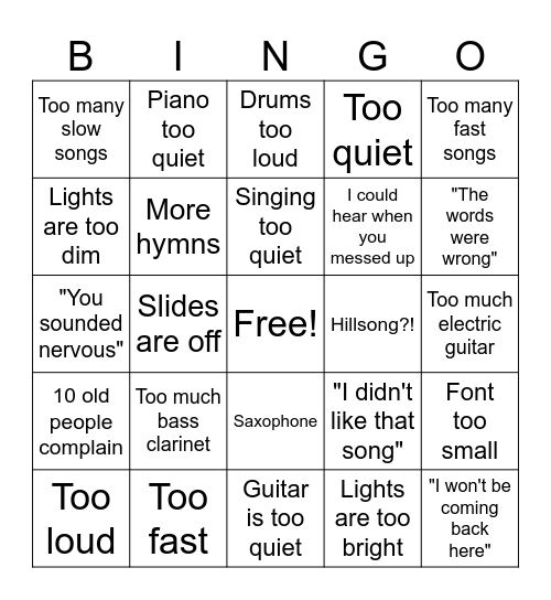 CCNC Worship Team Bingo Card