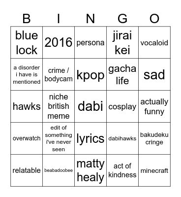 tiktok bingo 2 Bingo Card