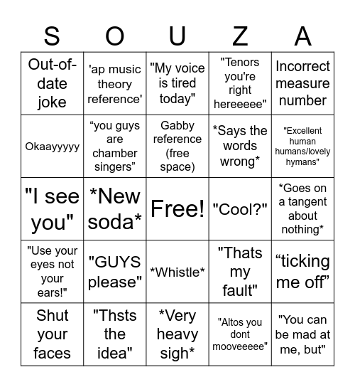 Souza Bingo Card