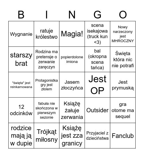 Otome Isekai Bigno Bingo Card
