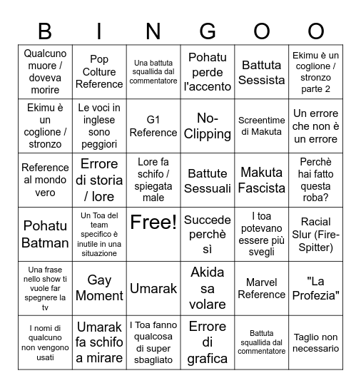 BIONICLE BINGO Card