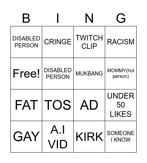 INSTAGRAM REELS BINGO Card