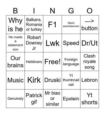 Instagram Bingo Card