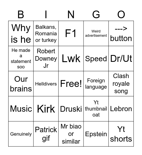 Instagram Bingo Card