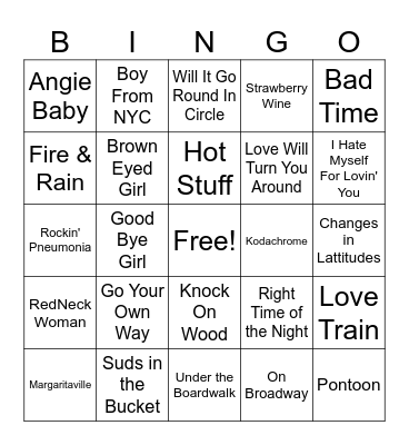 Live Music Bingo with Kelly & Co. Bingo Card