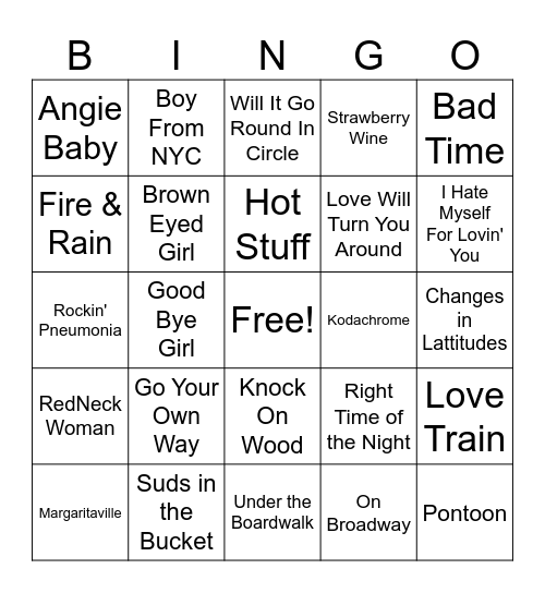 Live Music Bingo with Kelly & Co. Bingo Card