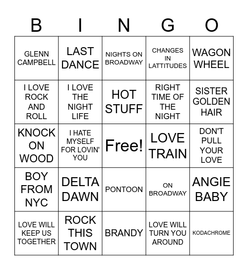 LIVE MUSIC BINGO WITH KELLY & CO. Bingo Card
