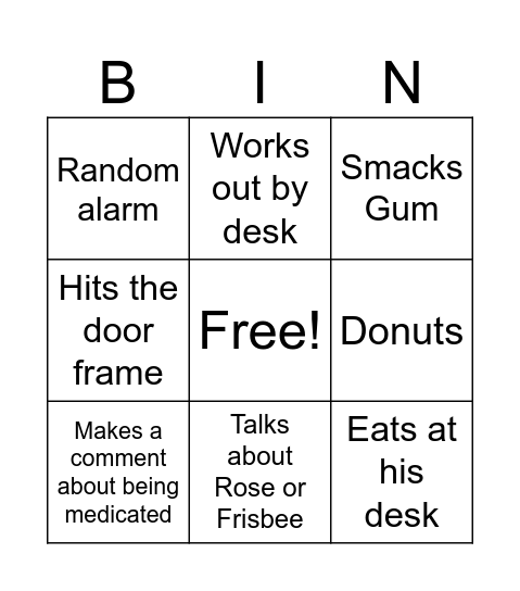 Jacob Bingo Card