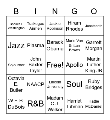 Black History Month Bingo Card