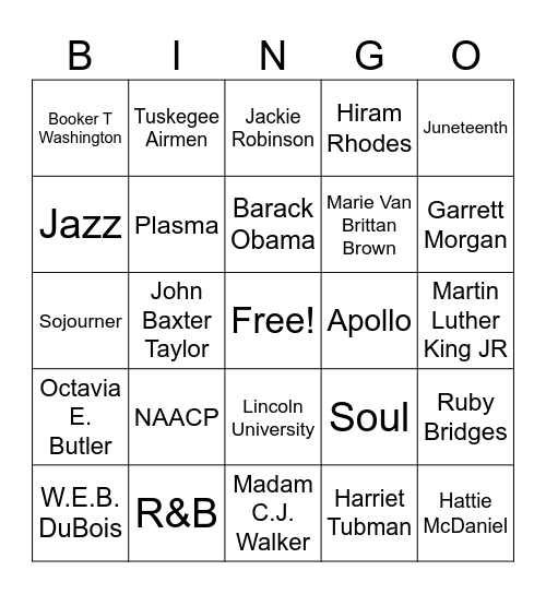 Black History Month Bingo Card