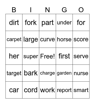 R-Controlled Vowels Lesson #83 Bingo Card