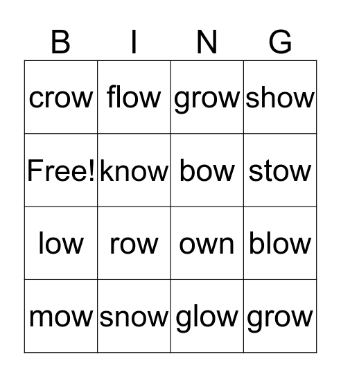 ow words Bingo Card