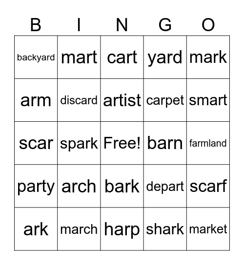 AR Words Lesson #77 Bingo Card