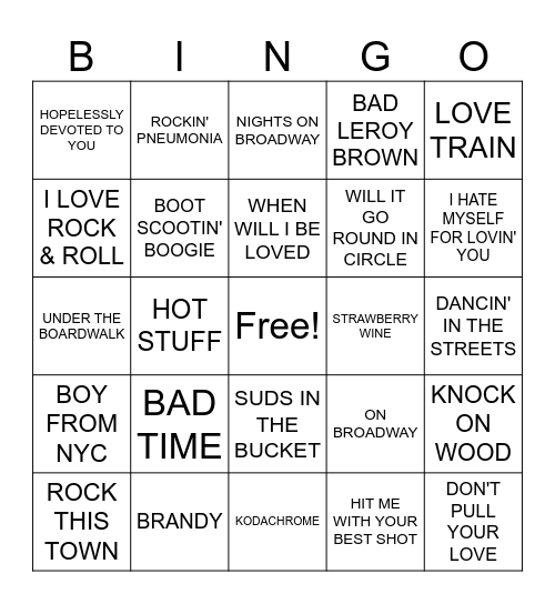 MUSIC BINGO WITH KELLY & CO. Bingo Card