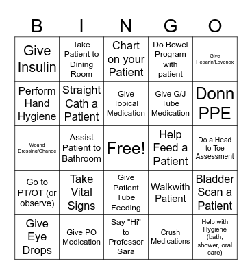 Clinical Bingo Card