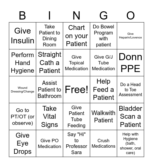 Clinical Bingo Card
