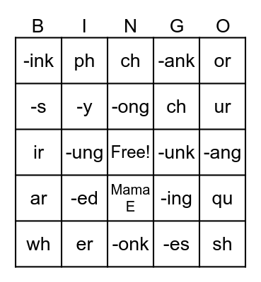 Phonics Review Bingo Card